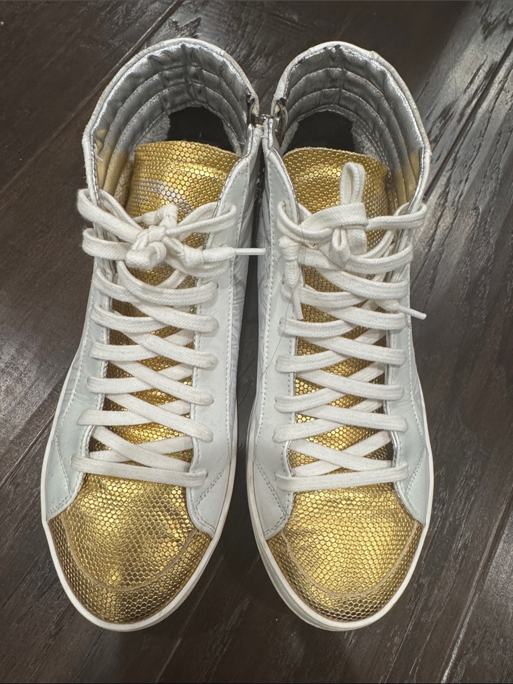 P448 Women's White and Gold High-Top Sneakers